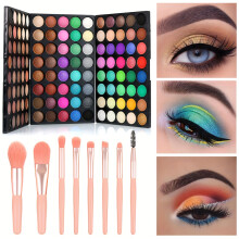 120 Farben Hochpigmentierte Lidschattenpalette mit 8pcs rosa Make -up -Pinsel, matt schimmert langlebig, wasserdichte Lidschatten
