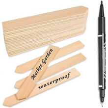 50Pcs Wooden Plant Labels with A Marker Pen, Waterproof Pointed Wooden Plant Sign Tags Eco-Friendly Garden Markers for Seed Potted Herbs Flowers Veget