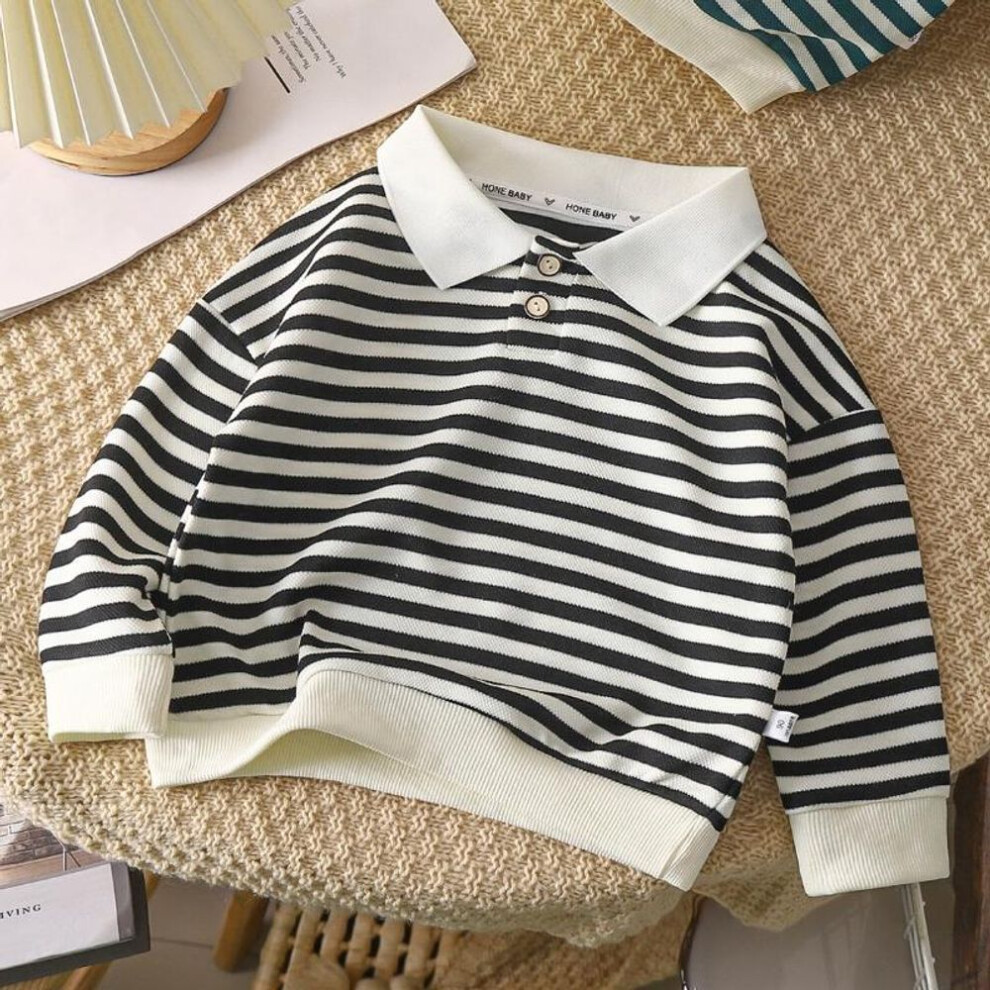(black, 90) Boys Polo Shirts  Autumn Winter Tops For Kids Long Sleeve Children T-shirts Stripe Girls Blouse Baby Tees Toddler Outfits