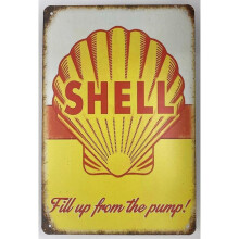 Tin Metal Wall Sign | Shell Gas Station 8 x 12 in. | Fun Decorative Poster Plaque for Home Bar Room Garage Man Cave | Vintage Retro Style