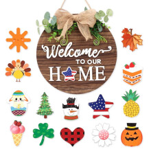 Welcome Wreath Sign with Magnetic Wooden Circle Diy Door Sign