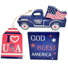 3Pcs Patriotic Tiered Tray Decor Patriotic Memorial Day Wood Signs Independence Day Pendant
