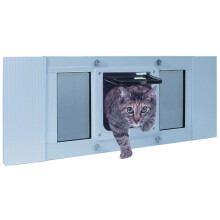 Ideal Pet Products Haustiertr mit Aluminium-Schiebefenster, verstellbar fr Fensterbreiten von 84 bis 96 cm, Katzenklappe, Klappengre 6-1/4 x