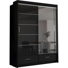 (Black, 150) Malega High Gloss Sliding Mirror Door Wardrobe