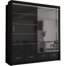 (Black, 208) Malega High Gloss Sliding Mirror Door Wardrobe