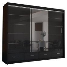 (Black, 255) Malega High Gloss Sliding Mirror Door Wardrobe