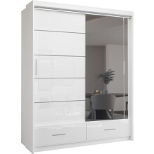 (White, 150) Malega High Gloss Sliding Mirror Door Wardrobe