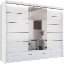 (White, 255) Malega High Gloss Sliding Mirror Door Wardrobe