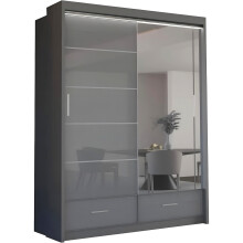(Grey, 150) Malega High Gloss Sliding Mirror Door Wardrobe