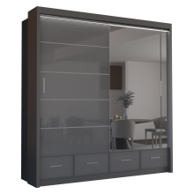 (Grey, 208) Malega High Gloss Sliding Mirror Door Wardrobe