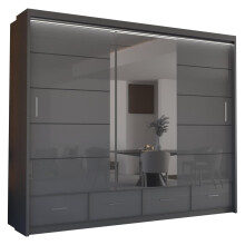 (Grey, 255) Malega High Gloss Sliding Mirror Door Wardrobe