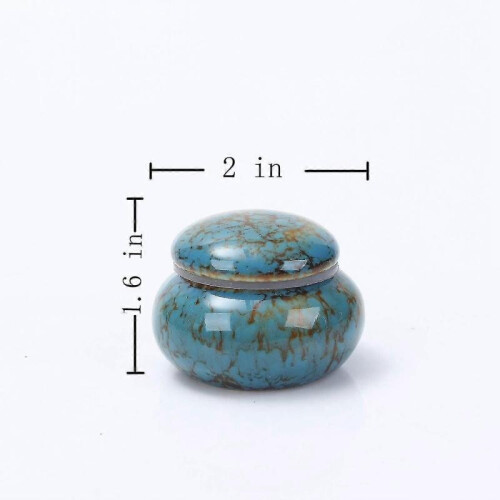 (Blue) Tiny Ceramic Urn for Ashes, Handcrafted, Holds 1.2 Cubic Inches 1