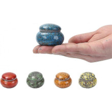 (Blue) Tiny Ceramic Urn for Ashes, Handcrafted, Holds 1.2 Cubic Inches