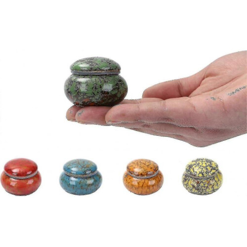 (Green) Tiny Ceramic Urn for Ashes, Handcrafted, Holds 1.2 Cubic Inches