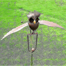 (bitty owl) Owl Windmill Bird Garden Courtyard Decoration Metal Wrought Iron Ornaments