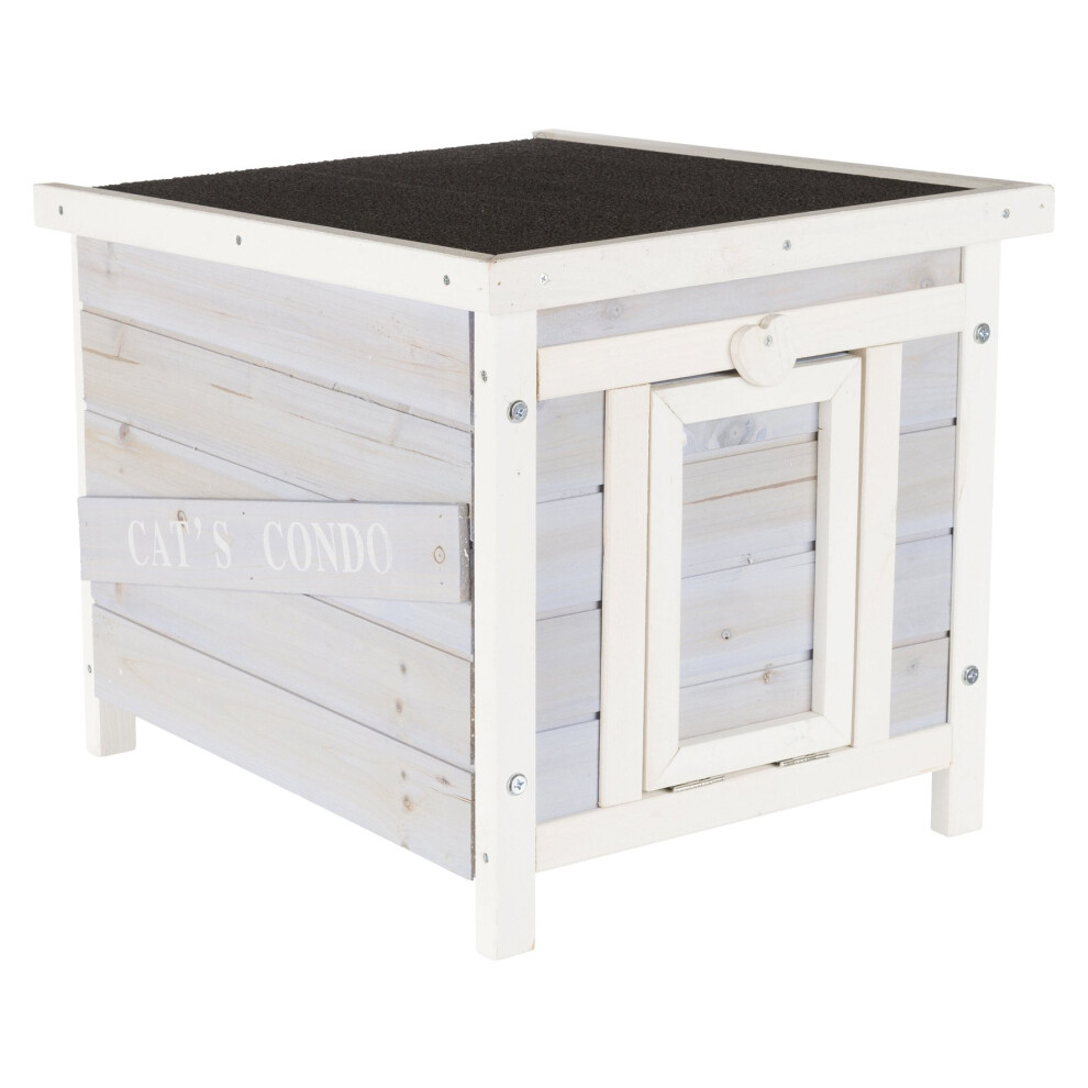 TRIXIE Small Outdoor Cat House  Weatherproof Cat Home with Raised Floor  Hinged Asphalt Roof & Covered Opening  Outdoor Shelter for Cats and Small Ani
