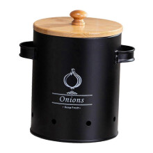 (Black Medium) Tin Potato Onion Garlic Storage Container - Kitchen Pantry Organizer Canister with Lid