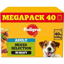 Pedigree Adult Dog Wet Food Pouch Mixed Selection in Gravy, 40x100g