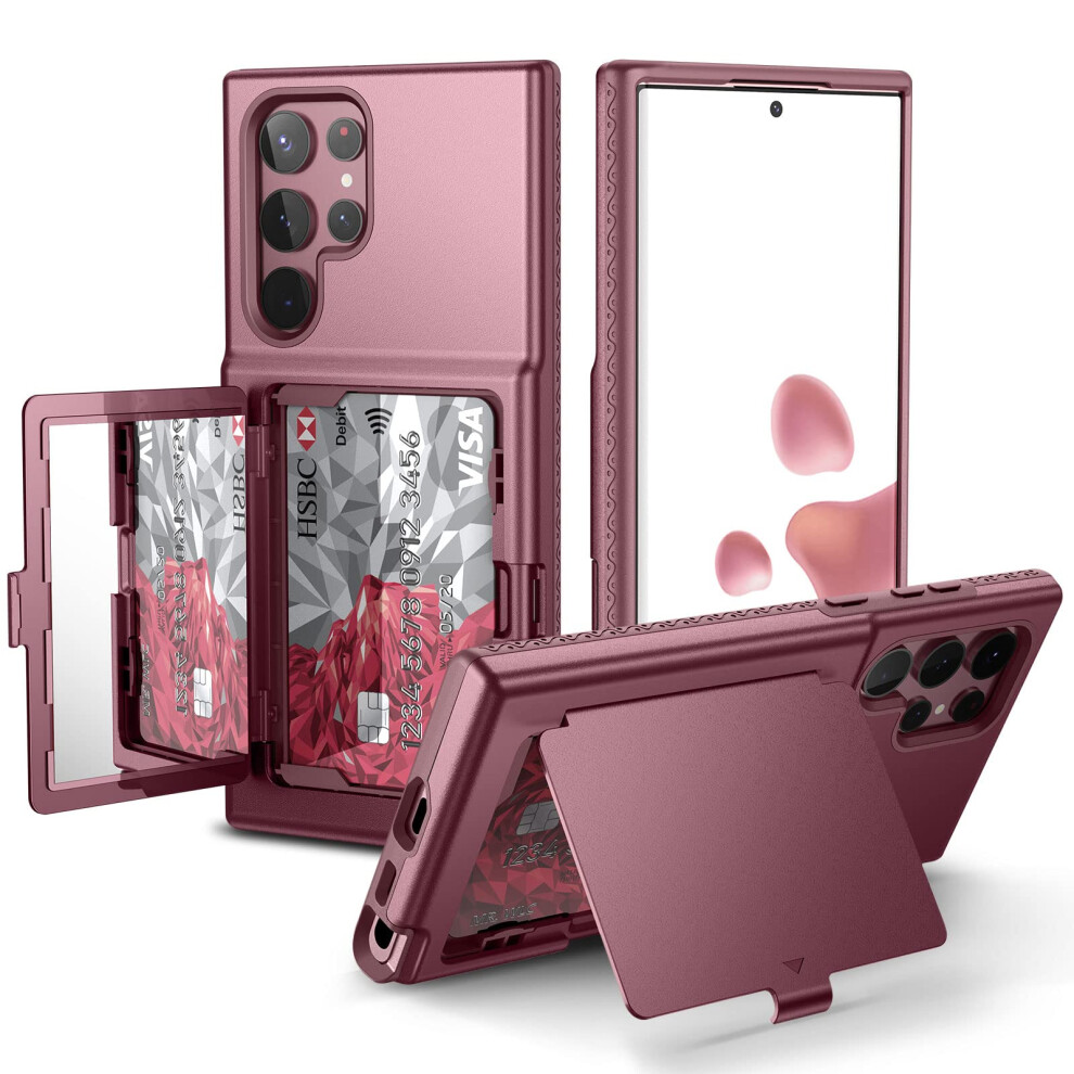Welovecase For Samsung Galaxy S22 Ultra Wallet Case With Credit Card Holder & Hidden Mirror All-Round Protection Shockproof Phone Cover Designed 4897096183580