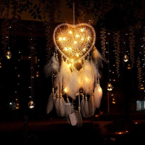 LED Light Heart Dream Catcher White Feather 1