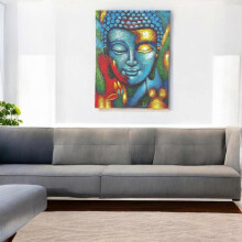 Buddha Painting Buddha Painting Blue and Gold Flower 75x55cm