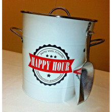 New Parlane White `Happy Hour` Tin Ice Bucket with Scoop