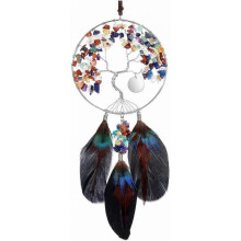 Dream Catcher Car Wall Hanging Decoration Healing Crystal Tree of Life Feather Dream Catcher Gem