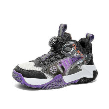 (35, BlackPurple) Kids Basketball Shoes Breathable Sneakers Boys Girls Sports Shoes 3Fh888