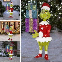(C) Santa Grinch Is Coming Lighting Christmas Outdoor Yard Decoration Led Lighting