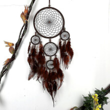 Dreamcatchers Vintage Big Dream Catcher with Brown Feather Wall Hanging Ornament Baby Room Decoration Hang Cratft