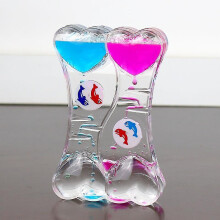 (Double Dolphins) Dual Color Oil Hourglass Floating Liquid Motion Bubble Drip Timer Clock Acrylic Desk Decor