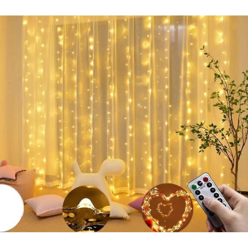 (3 X 2 M 200LED, White) 300-curtain Led, Usb Fairy, Copper Wire, Remote Control Light 1