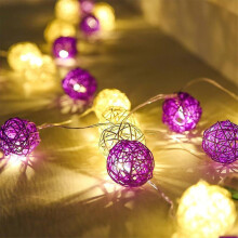 (2m 20 balls Battery, Purple White) Rattan Balls Led String Fairy Light