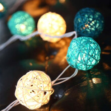 (2m 20 balls Battery, Blue White) Rattan Balls Led String Fairy Light