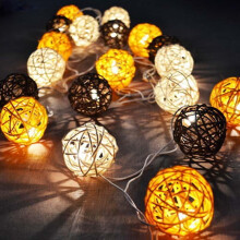 (5m 20 balls AC plug, Yellow white brown) Rattan Balls Led String Fairy Light