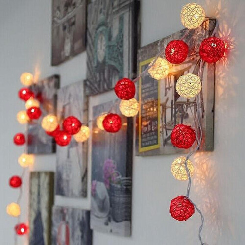 (5m 20 balls AC plug, Coffee) Rattan Balls Led String Fairy Light 2