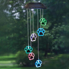 Solar Panel Wind Chimes Lights Dogs Cat Six for Outdoor Pet Pawprint Memory Waterproof Color Change Balcony Yard Patio Decor