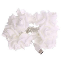 Usb Plug In Rose Flower Decoration String Lights Led Lamp Crystal Cream Seasonal Decorations