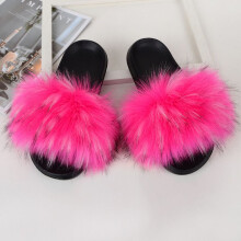 (Rosered, EU40-EU41) Fur Faux Women Slippers Soft Fluffy Sandals Girls Home Outdoor Slides Flip Flops