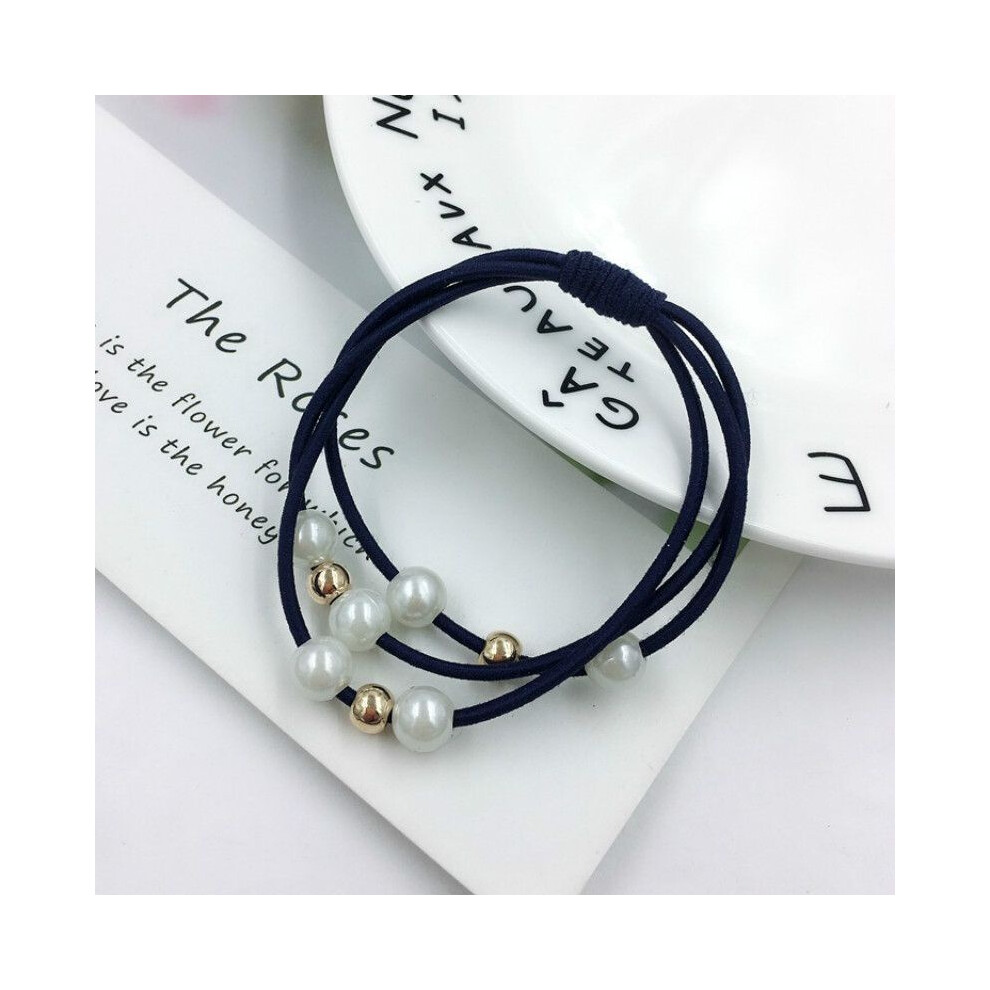 (Navy Blue) Of Korean Version The Threestrength Rubber Band Highelastic Head Rope Pearl-image-OPC-PJ7MNGR-NEW
