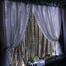 (8 Modes Model, White) Remote Control Led Curtain String Lights+hanging Hook