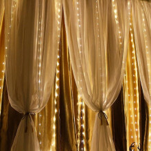 (Sound Control Model, Warm White) Remote Control Led Curtain String Lights+hanging Hook
