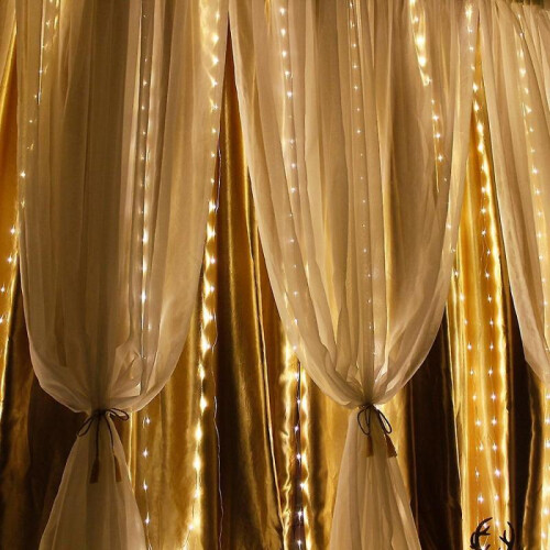 (Sound Control Model, Warm White) Remote Control Led Curtain String Lights+hanging Hook