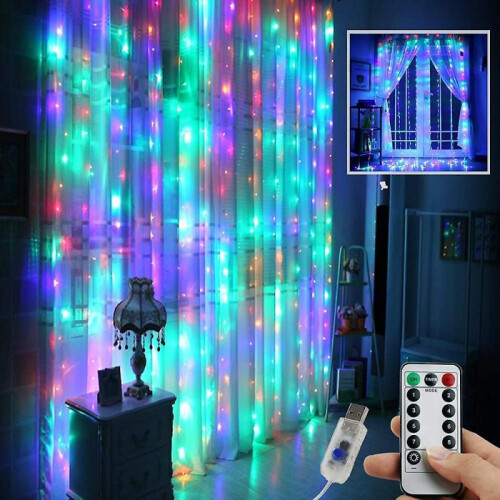 (Sound Control Model, Warm White) Remote Control Led Curtain String Lights+hanging Hook 1