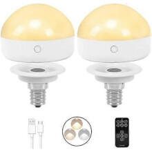 E14 Rechargeable Light Bulb,2Packs,300LM,40W Equivalent,Detachable Charging,3 Color Temperature,Remote Control Puck Emergency Lamp
