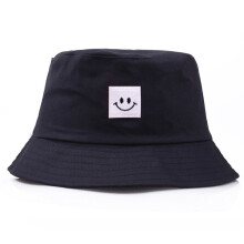 (Navy) Face Patch Smiley Folding Fisherman Bucket Hat Unisex Men Women Beach Sun Cap