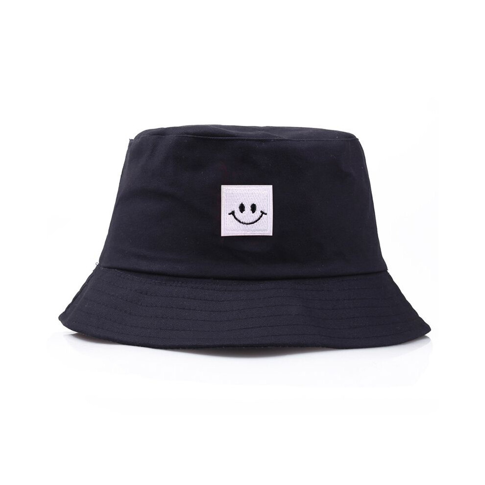 (Navy) Face Patch Smiley Folding Fisherman Bucket Hat Unisex Men Women Beach Sun Cap Blue
