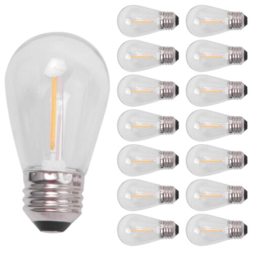 15 Pack 3V LED S14 Replacement Light Bulbs Shatterproof Outdoor Solar String Light Bulbs Warm White 1