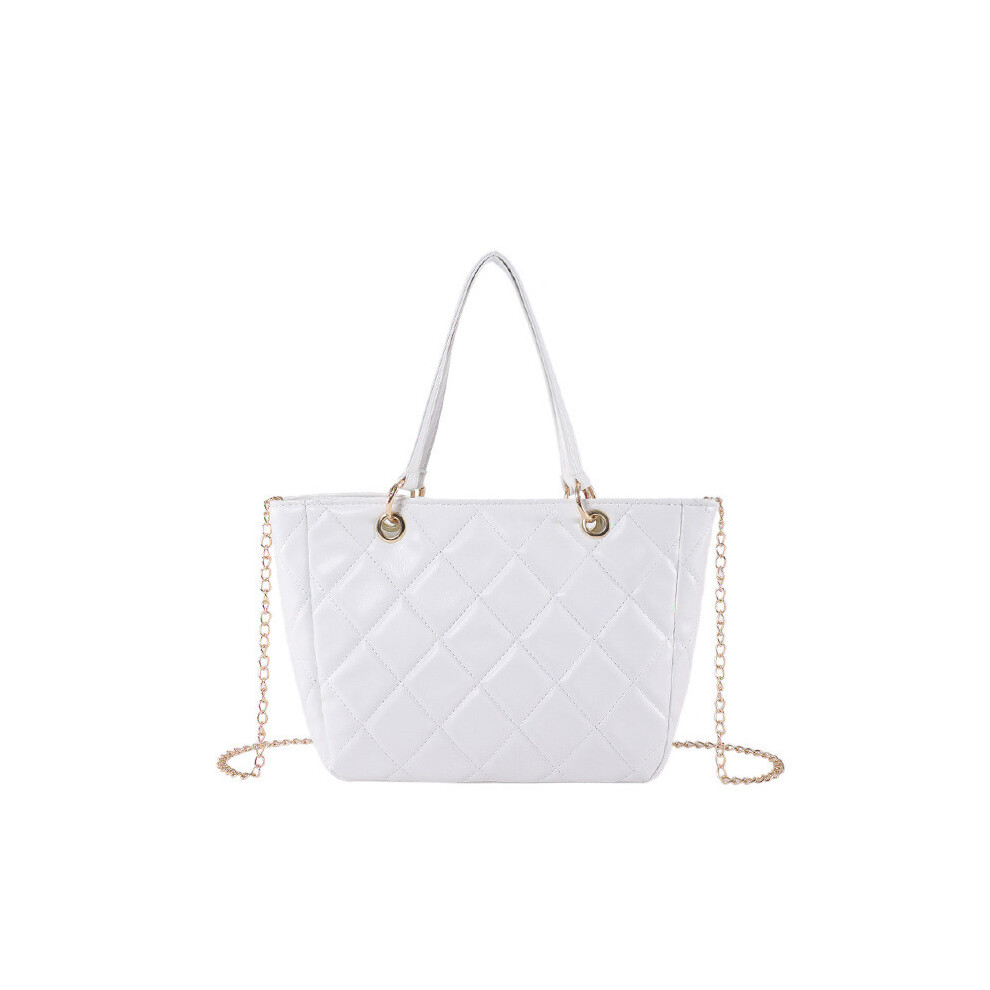 (White) Large Quilted Versatile Pu Handbag With Soft Structure Ideal Casual For Outings