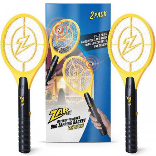 2025 Zap It Bug Zapper Battery Powered (2xAA Included) Bug Zapper Racket, 3,500 Volt, 2 Pack